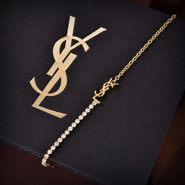 Saint Laurent Monogram Cristal Dourada Pulseira 5