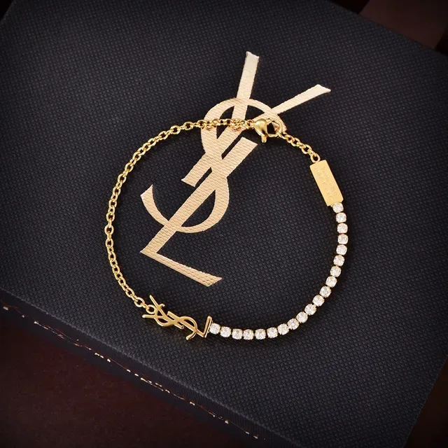 Saint Laurent Monogram Cristal Dourada Pulseira 6