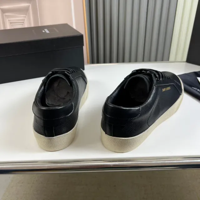 Saint Laurent Niki Black Beige Cuir Perforé Supérieur Gold Logo Branding Sneakers Lifestyle 6