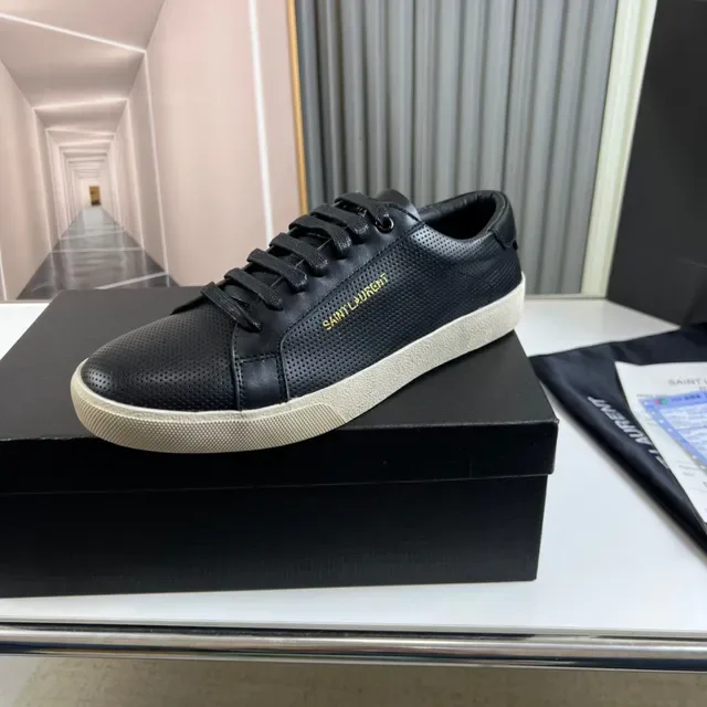 Saint Laurent Niki Black Beige Cuir Perforé Supérieur Gold Logo Branding Sneakers Lifestyle 7