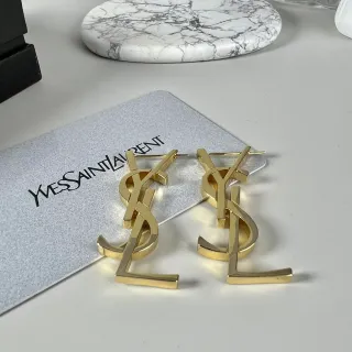 Saint Laurent YSL Monogram Hoop Gold Oversized Polished Metal Earrings