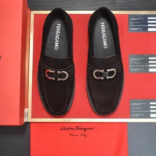 Salvatore Ferragamo Gancini Black Suede Loafers