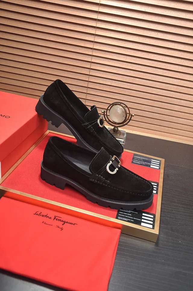 Salvatore Ferragamo Gancini Black Suede Loafers 6