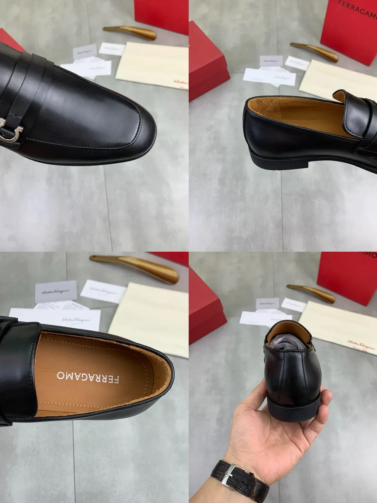 Salvatore Ferragamo Gancini Loafer Black Leather Square-Toe Loafers 2
