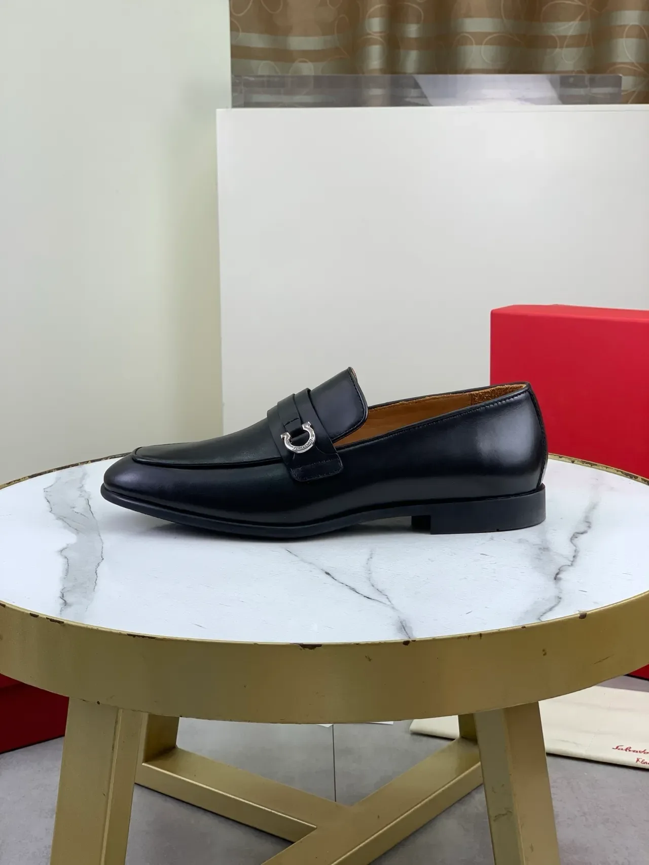 Salvatore Ferragamo Gancini Loafer Black Leather Square-Toe Loafers 5