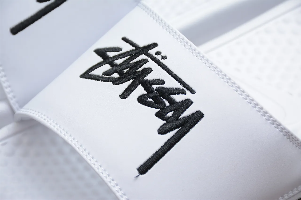 Stussy أبيض أسود شريط واحد مطرز شعار نعال 11
