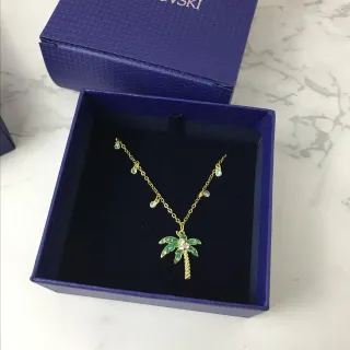 Swarovski Gold Green Chain Palm Tree Pendant Necklace