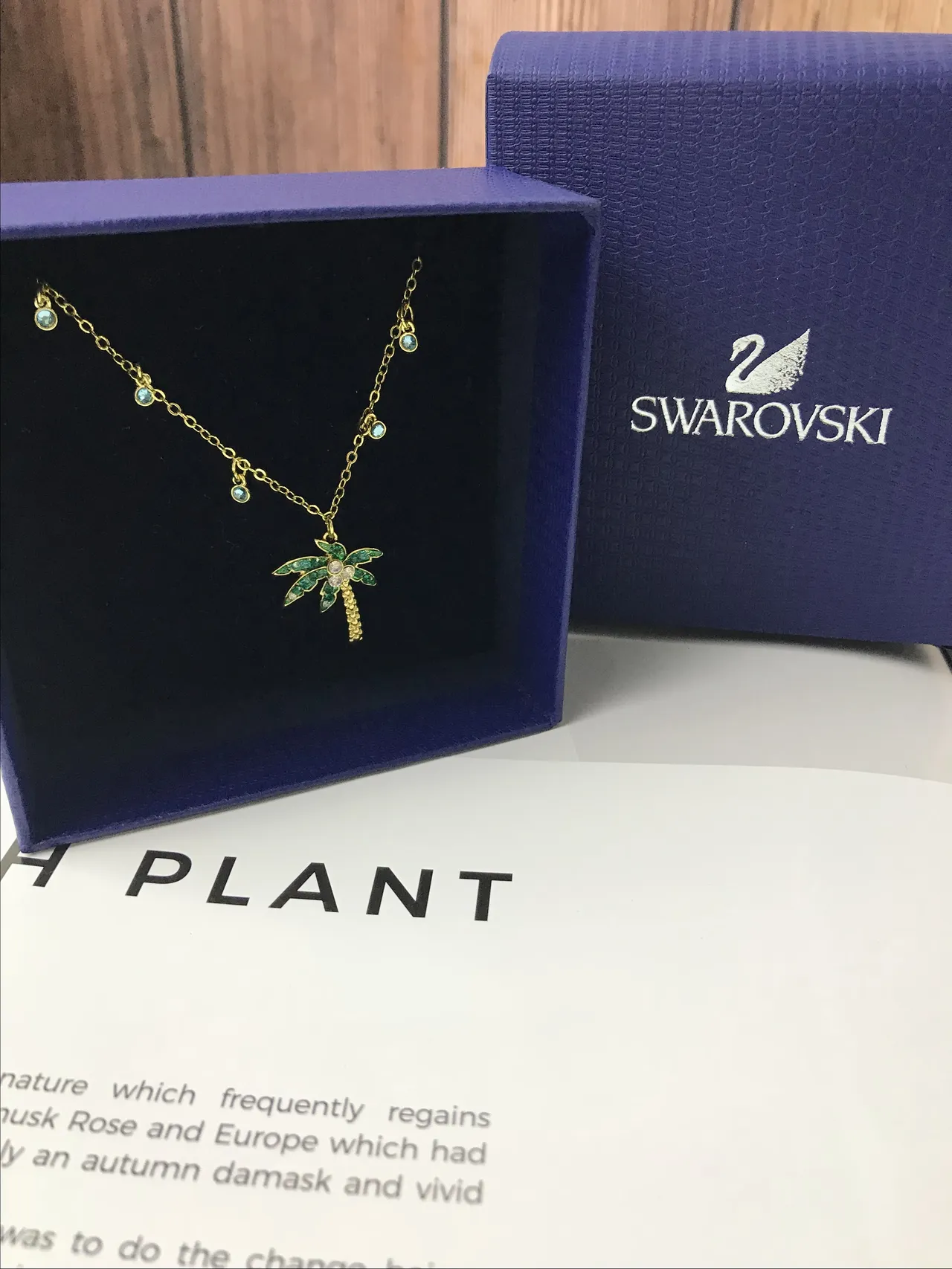 Swarovski Gold Green Chain Palm Tree Pendant Necklace 2