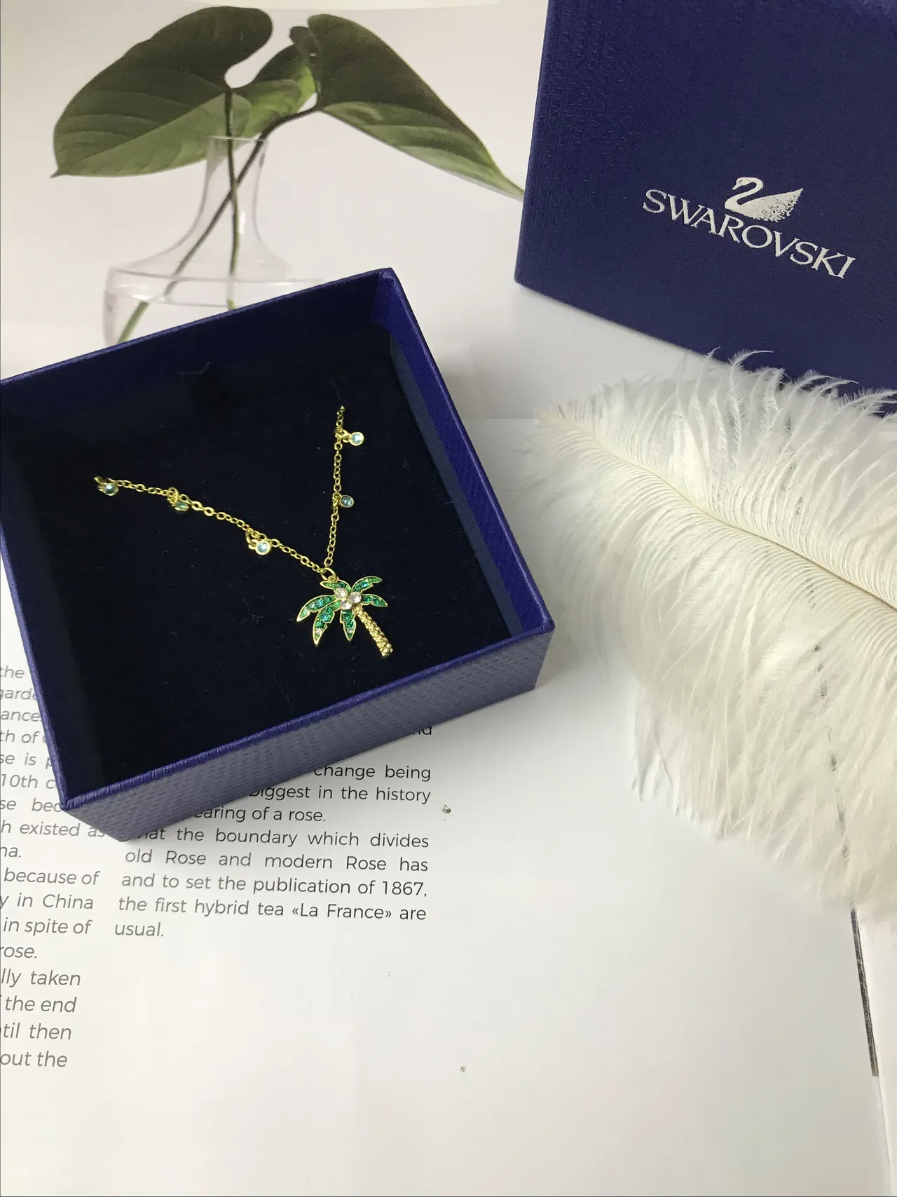 Swarovski Gold Green Chain Palm Tree Pendant Necklace 3