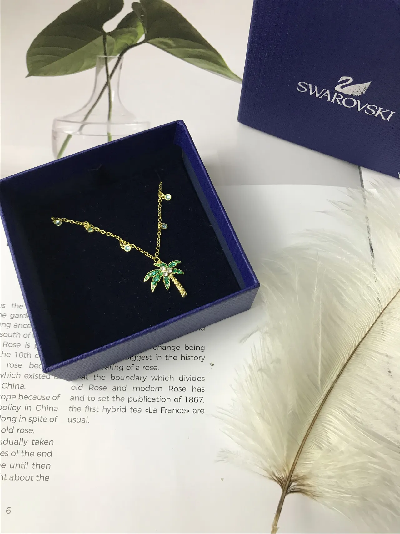 Swarovski Gold Green Chain Palm Tree Pendant Necklace 4