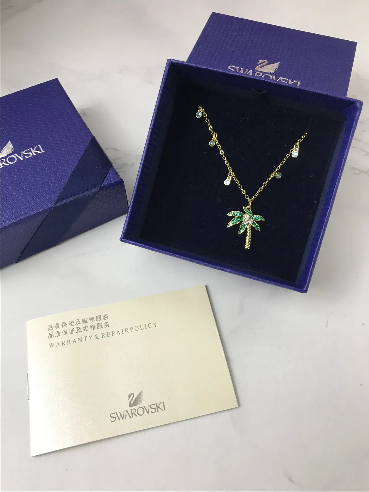 Swarovski Gold Green Chain Palm Tree Pendant Necklace 5