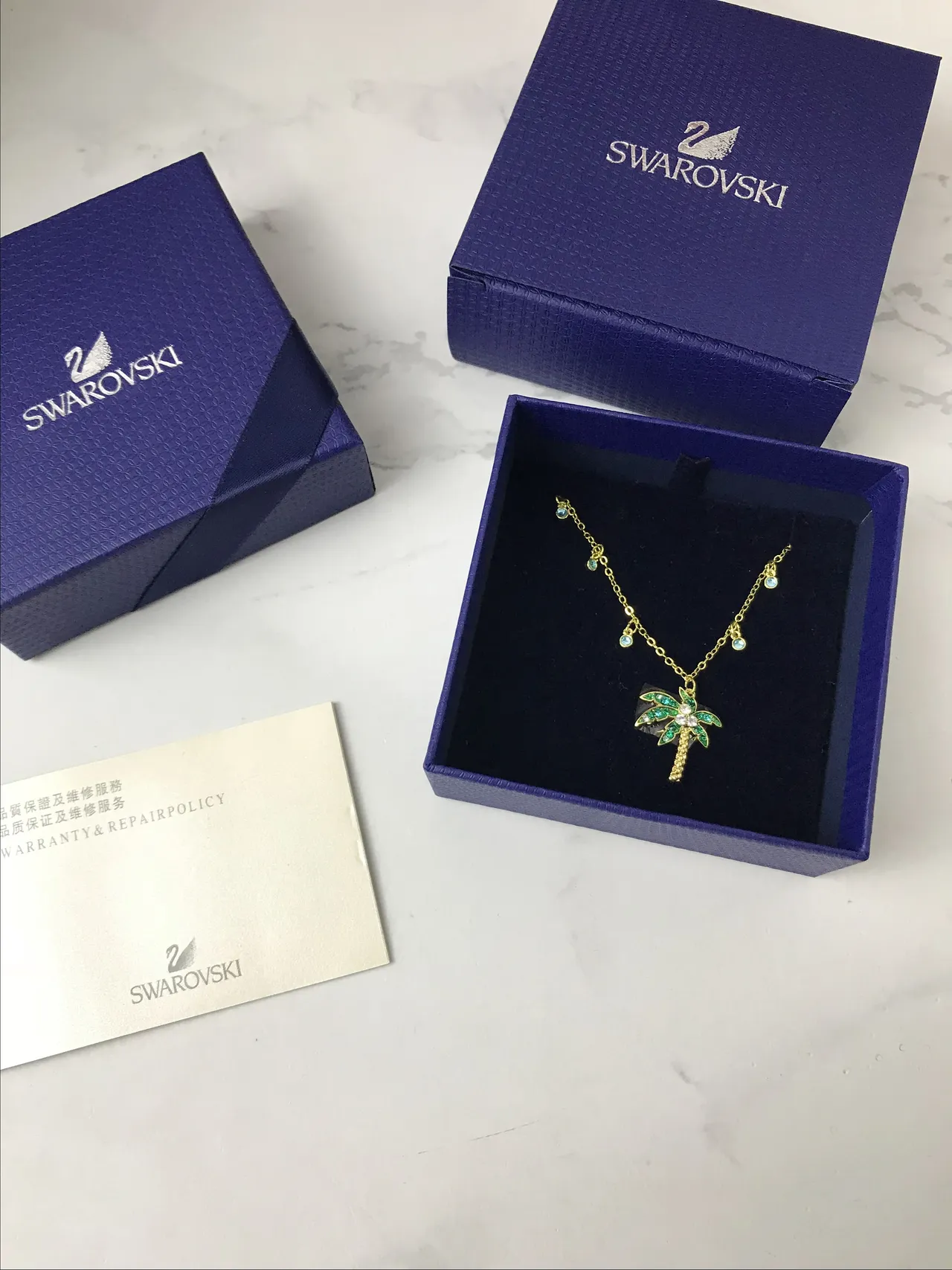 Swarovski Gold Green Chain Palm Tree Pendant Necklace 6