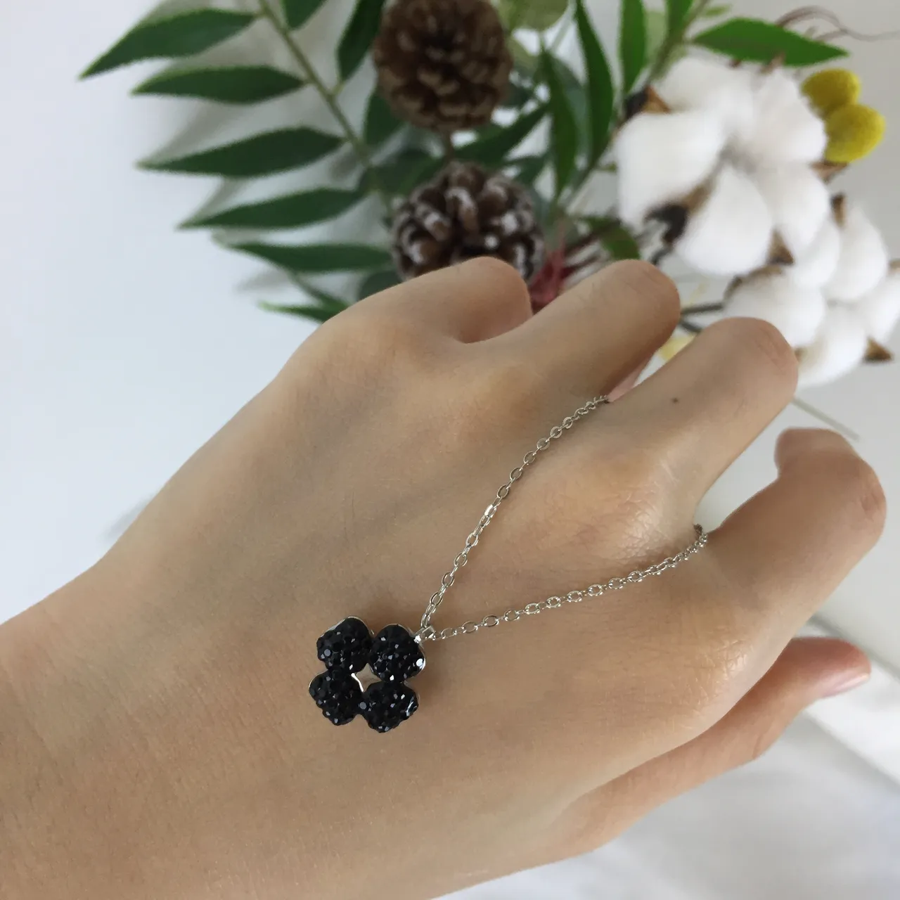 Swarovski Lucky Clover Black Crystal Pendant Necklace 2