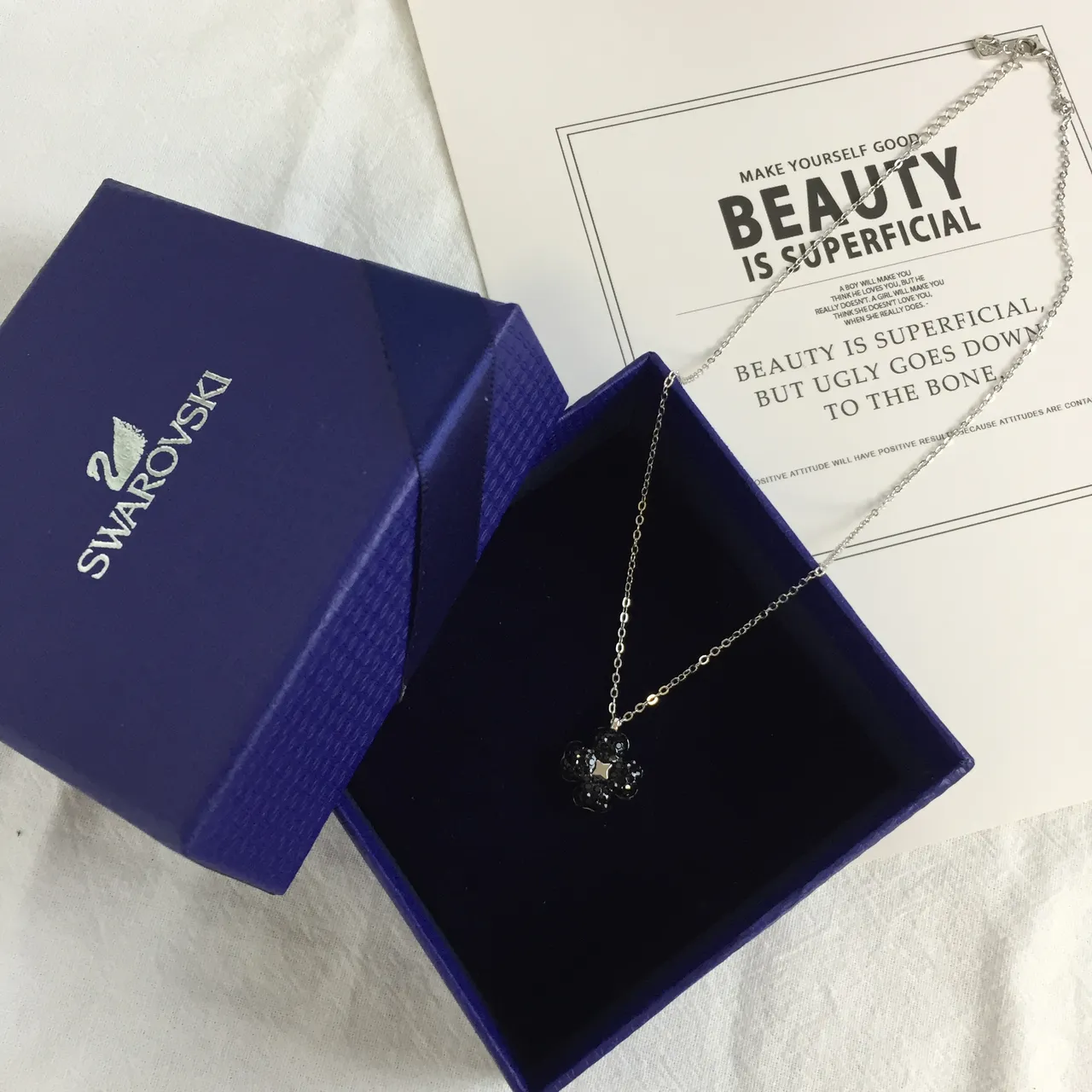 Swarovski Lucky Clover Black Crystal Pendant Necklace 4