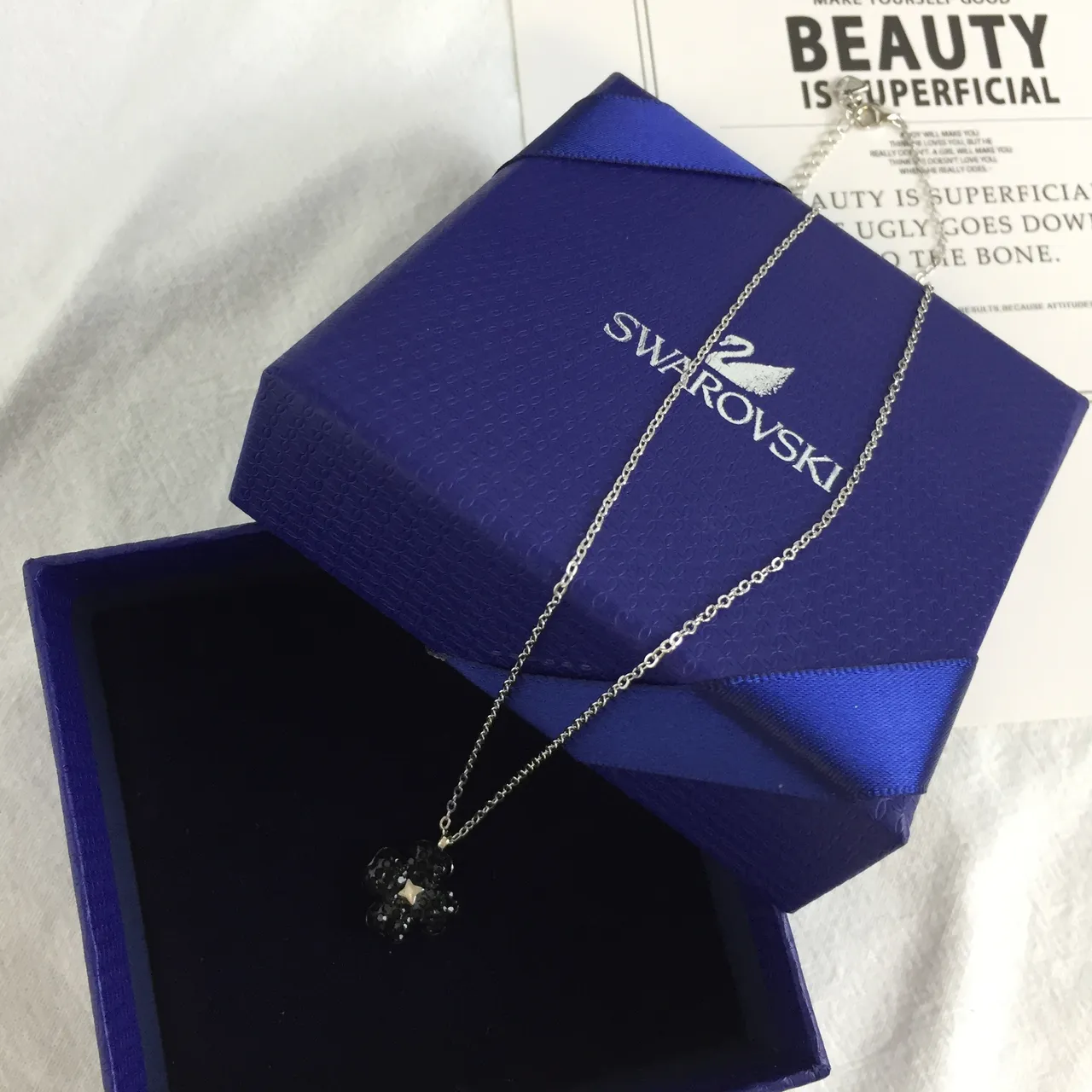 Swarovski Lucky Clover Black Crystal Pendant Necklace 5