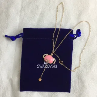 Swarovski Pink Gold Chain Enamel Pendant Necklace