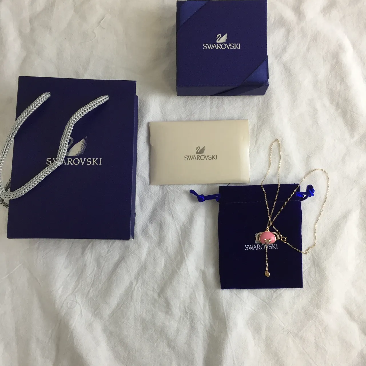 Swarovski Pink Gold Chain Enamel Pendant Necklace 2