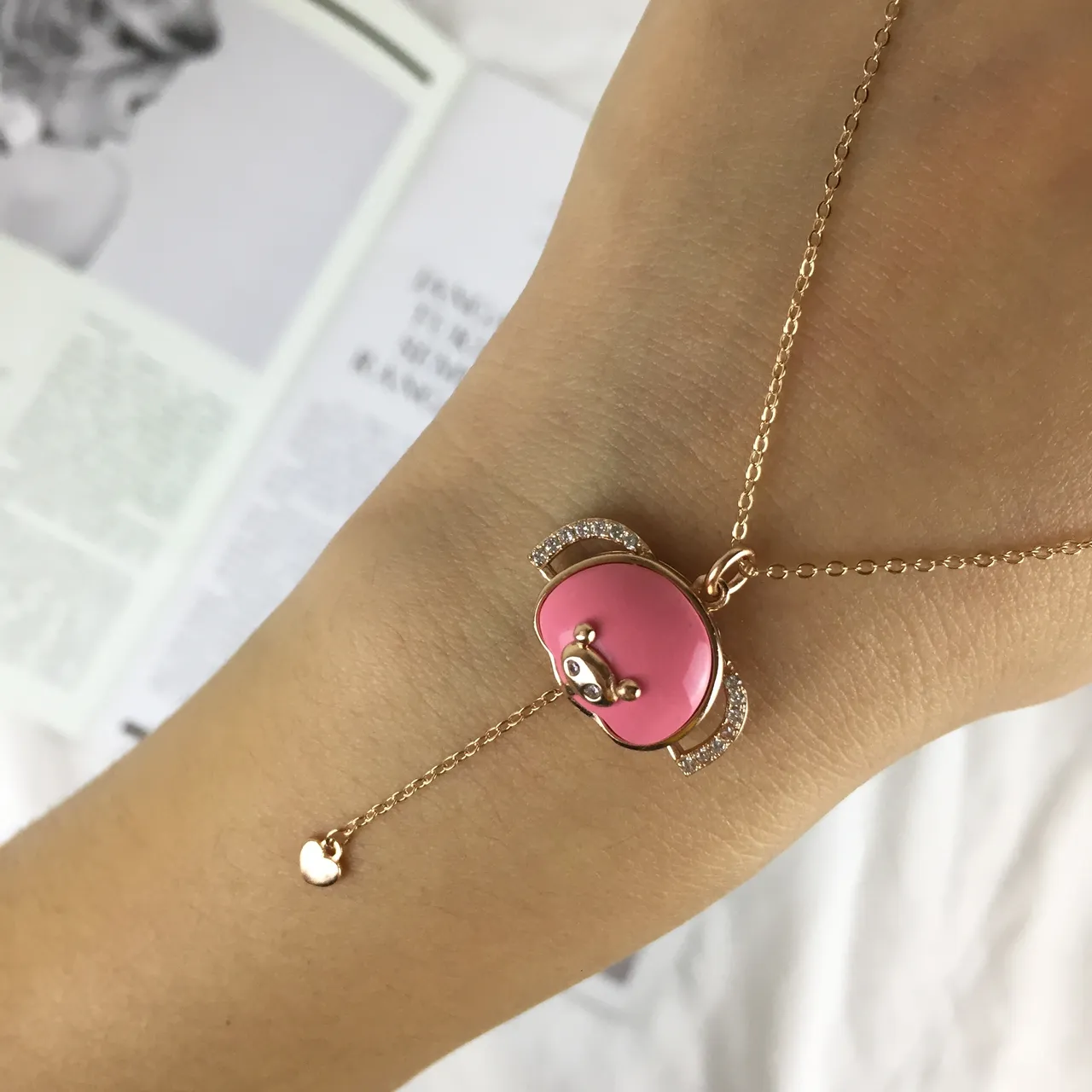 Swarovski Pink Gold Chain Enamel Pendant Necklace 3