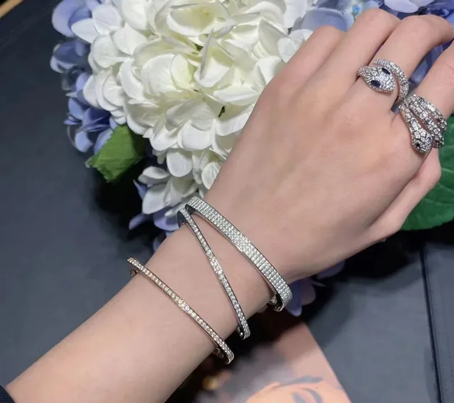 Tiffany & Co. إسورة ذهبية وفضية هنجد مع ماسات بافيه على الحافة العلوية 3