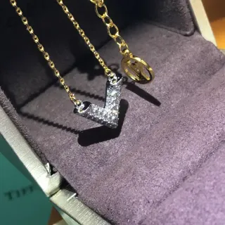Tiffany & Co. Gold Silver Pavé Crystal V-Pendant Chain Necklace