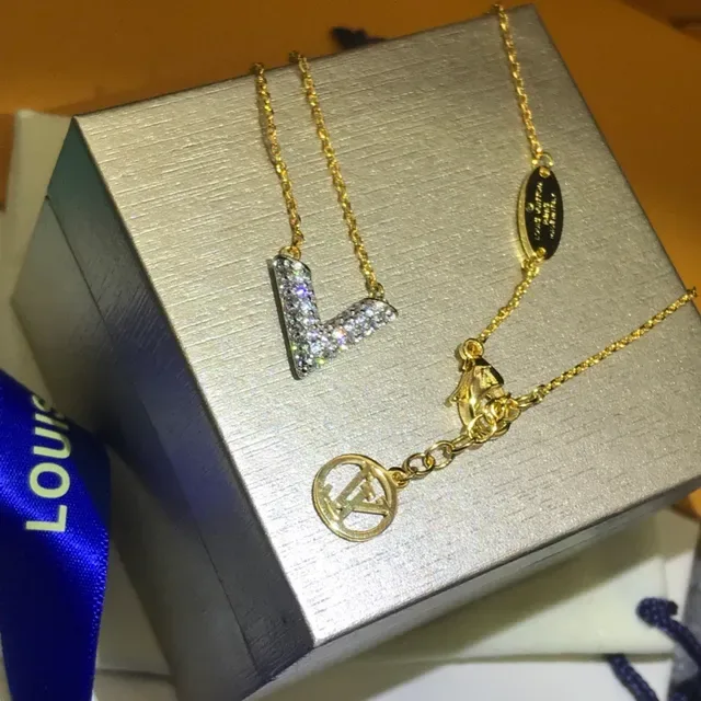 Tiffany & Co. Gold Silver Pavé Crystal V-Pendant Chain Necklace 2