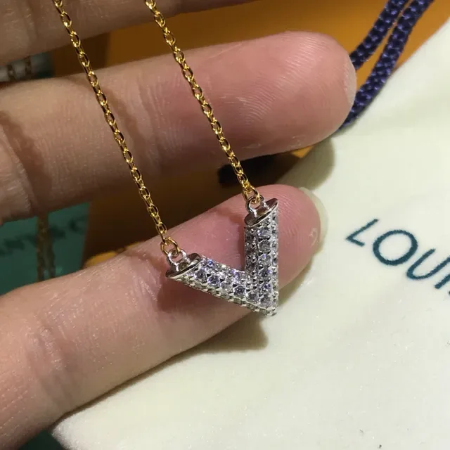 Tiffany & Co. Gold Silver Pavé Crystal V-Pendant Chain Necklace 4