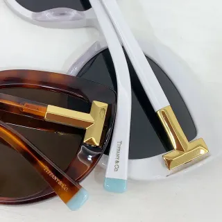 Tiffany & Co. T Collection Brown Blue Acetate Frame Gold Hinge Sunglasses