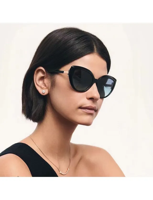 Tiffany & Co. T Collection Brown Blue Acetate Frame Gold Hinge Sunglasses 2