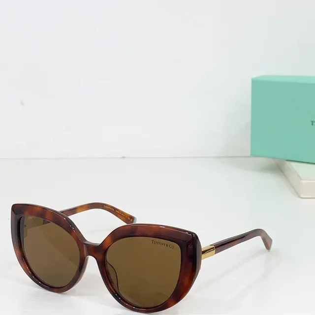 Tiffany & Co. T Collection Brown Blue Acetate Frame Gold Hinge Sunglasses 9