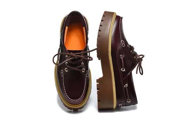 Timberland Burgundy Brown Moc-Toe Stitching Metal D-Ring Eyelets Boat Shoes 16