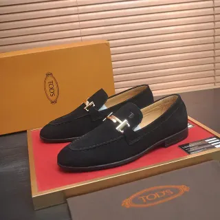 Tod's Double T Loafer Black Suede Gold Buckle Loafers