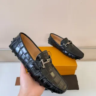 Tod's Gommino Loafer Black Croc-Embossed Leather Loafers