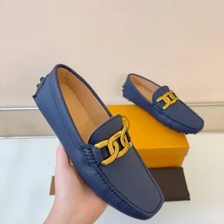 Tod's Gommino Loafer Navy Blue Gold Horsebit Leather Loafers