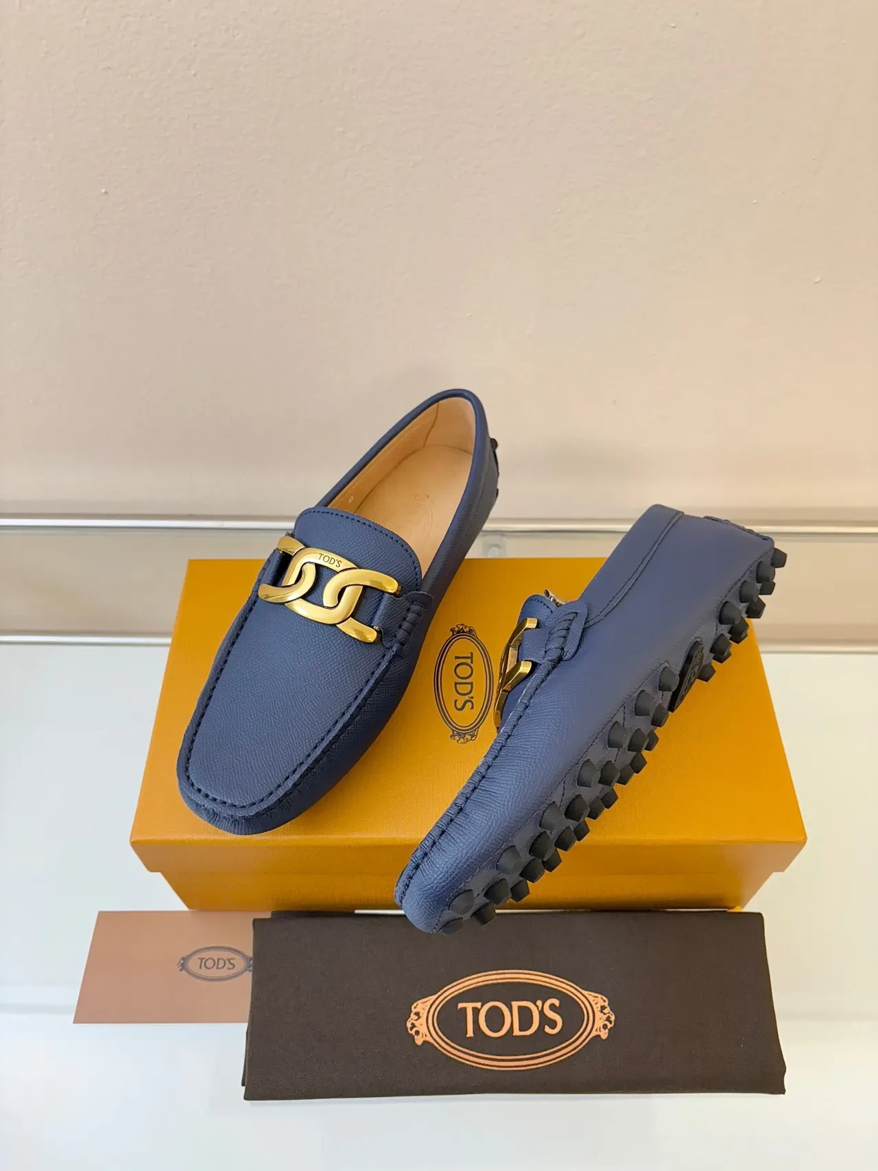 Tod's Gommino Loafer Navy Blue Gold Horsebit Leather Loafers 2