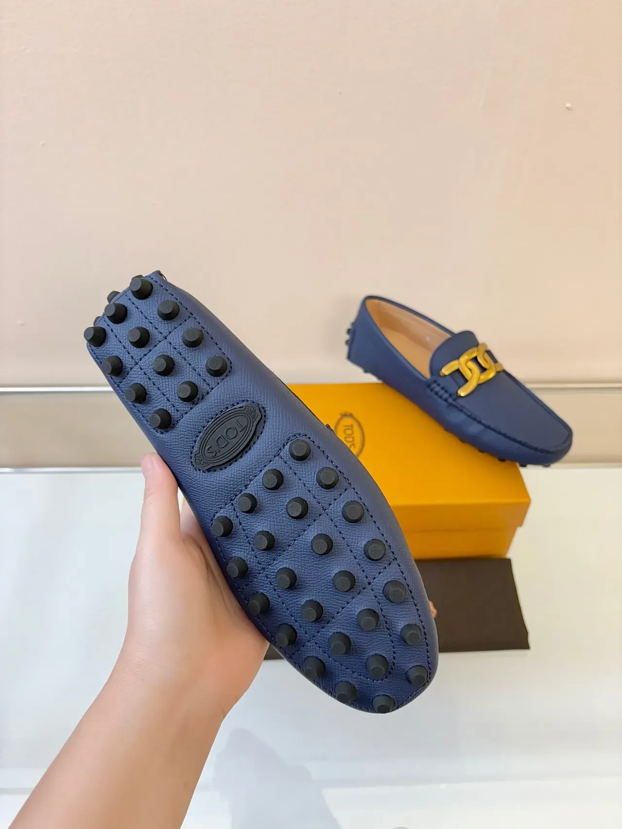 Tod's Gommino Loafer Navy Blue Gold Horsebit Leather Loafers 5