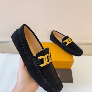 Tod's Horsebit Loafer Black Gold Suede Buckle Loafer
