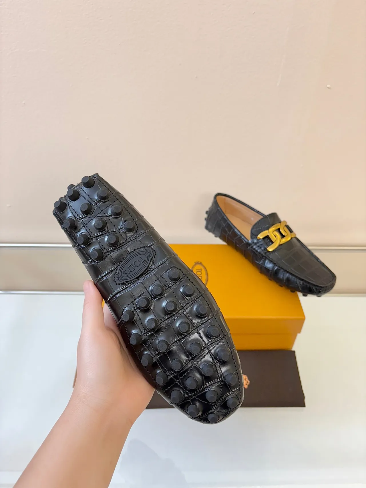 Tod's Preto Dourado Crocodilo Embossado Couro Fivela Horsebit Mocassim 5