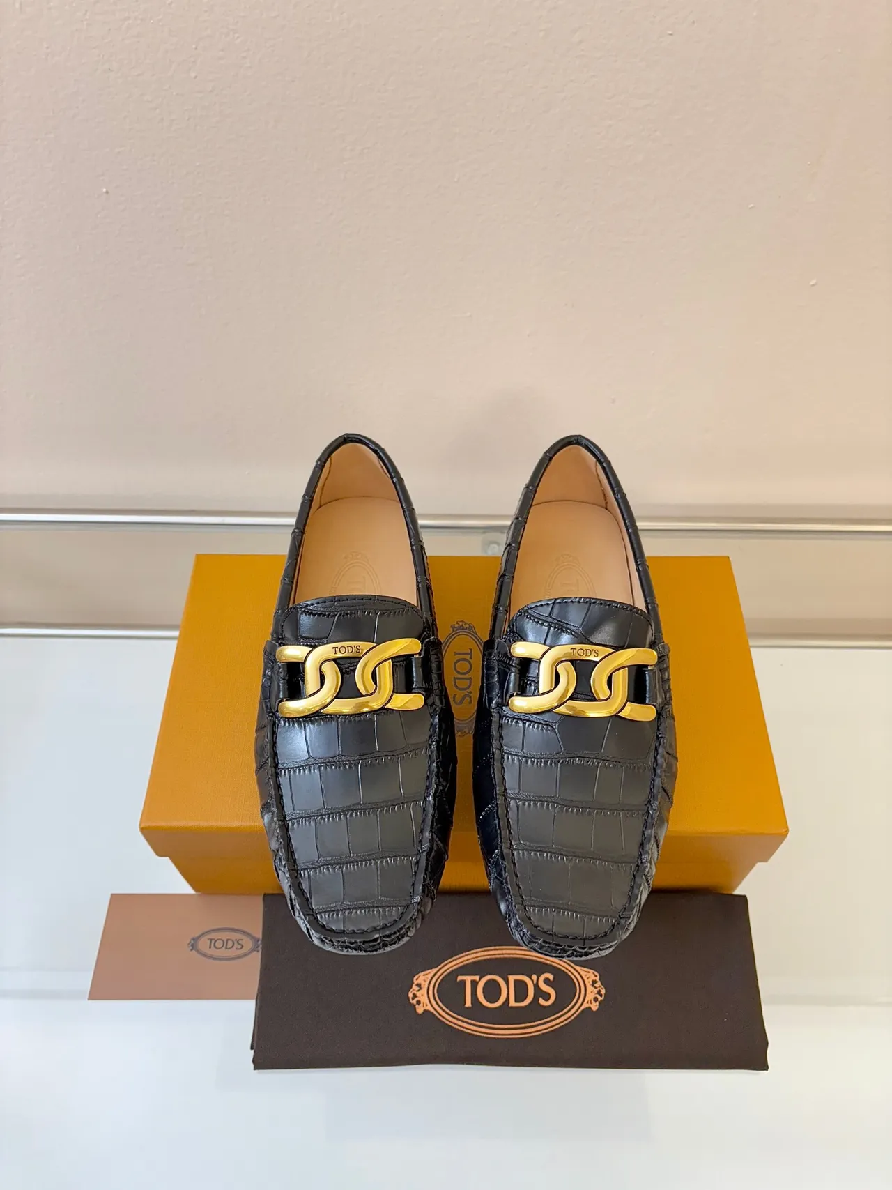 Tod's Preto Dourado Crocodilo Embossado Couro Fivela Horsebit Mocassim 6