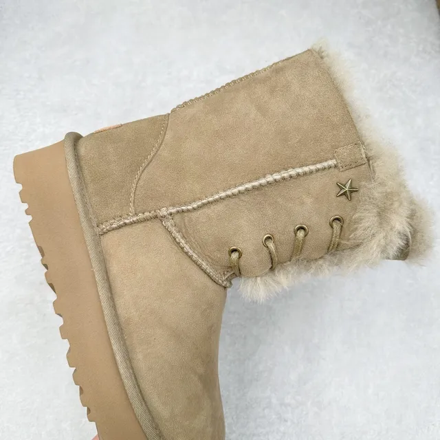 UGG Beige Brown Suede Upper Shearling-Lined Snow Boots 5