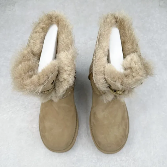 UGG Beige Brown Suede Upper Shearling-Lined Snow Boots 8