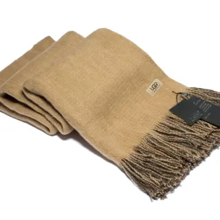 UGG Beige Brown Wool-Like Knit Two-Tone Fringe Cashmere Scarf