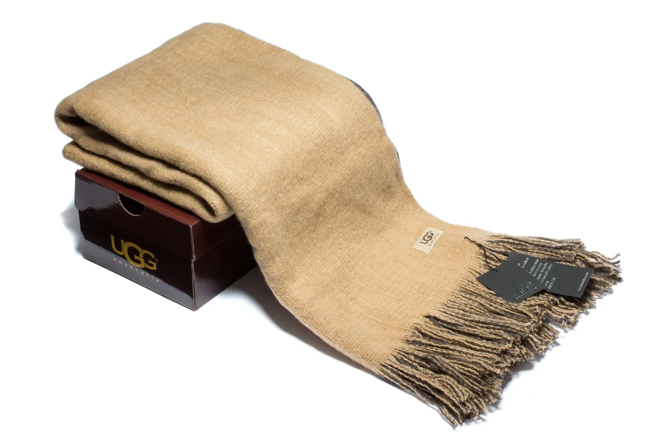 UGG Beige Brown Wool-Like Knit Two-Tone Fringe Cashmere Scarf 4