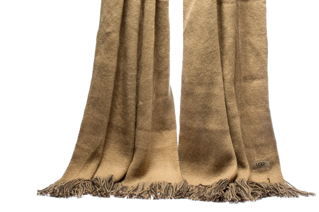 UGG Beige Brown Wool-Like Knit Two-Tone Fringe Cashmere Scarf 5