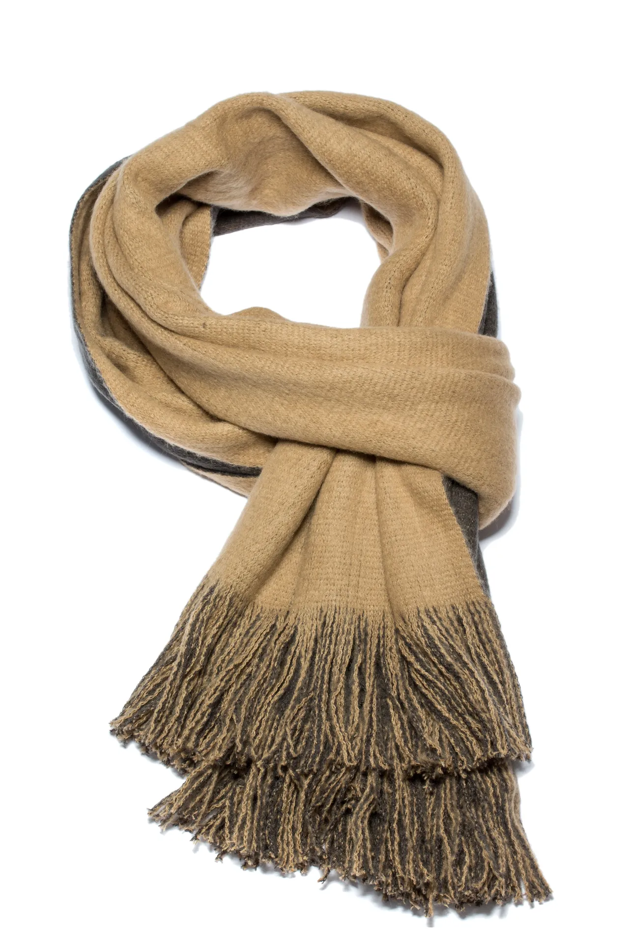 UGG Beige Brown Wool-Like Knit Two-Tone Fringe Cashmere Scarf 6