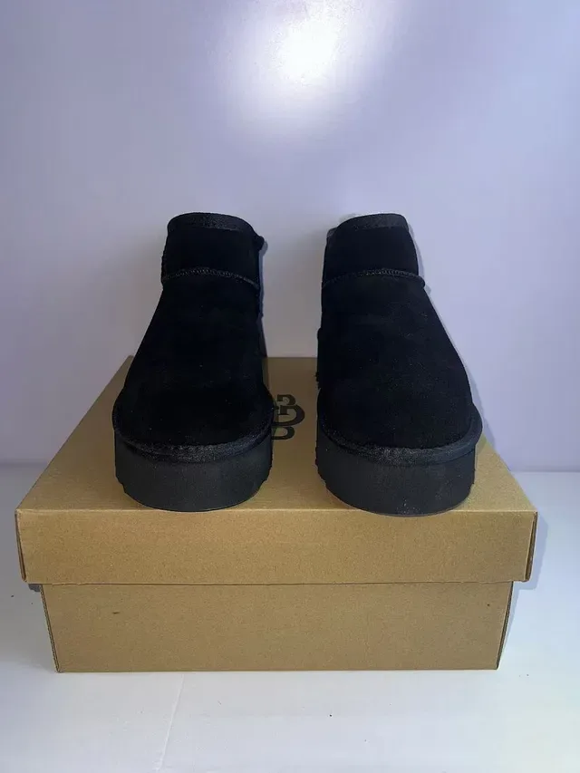 UGG Black Suede Upper Shearling-Lined Collar Snow Boots 2