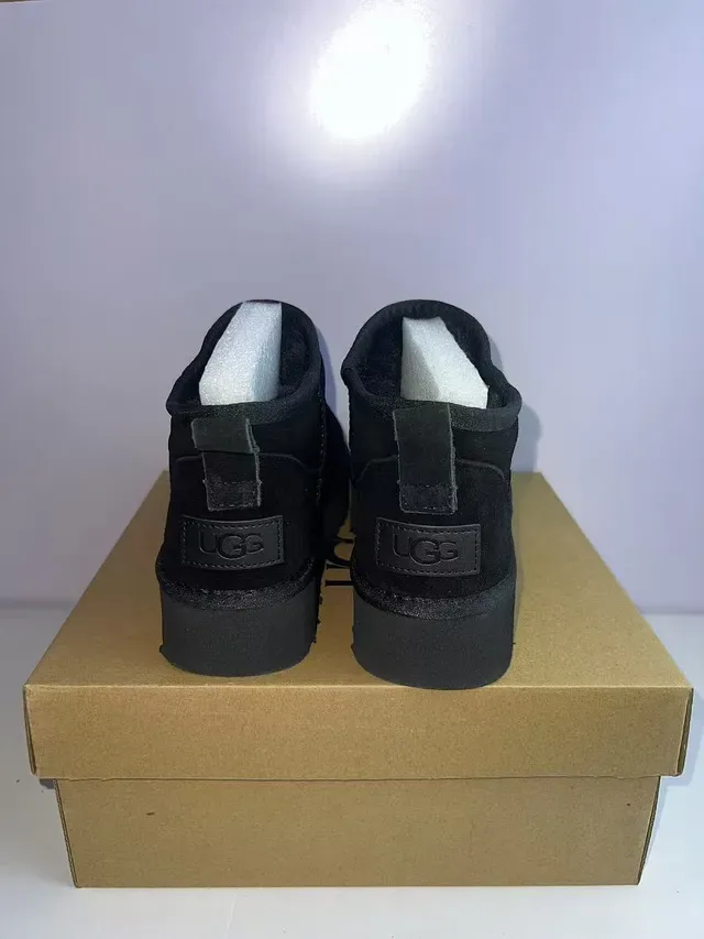 UGG Black Suede Upper Shearling-Lined Collar Snow Boots 3