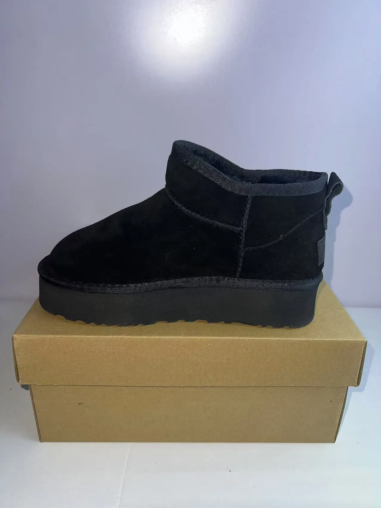 UGG Black Suede Upper Shearling-Lined Collar Snow Boots 6