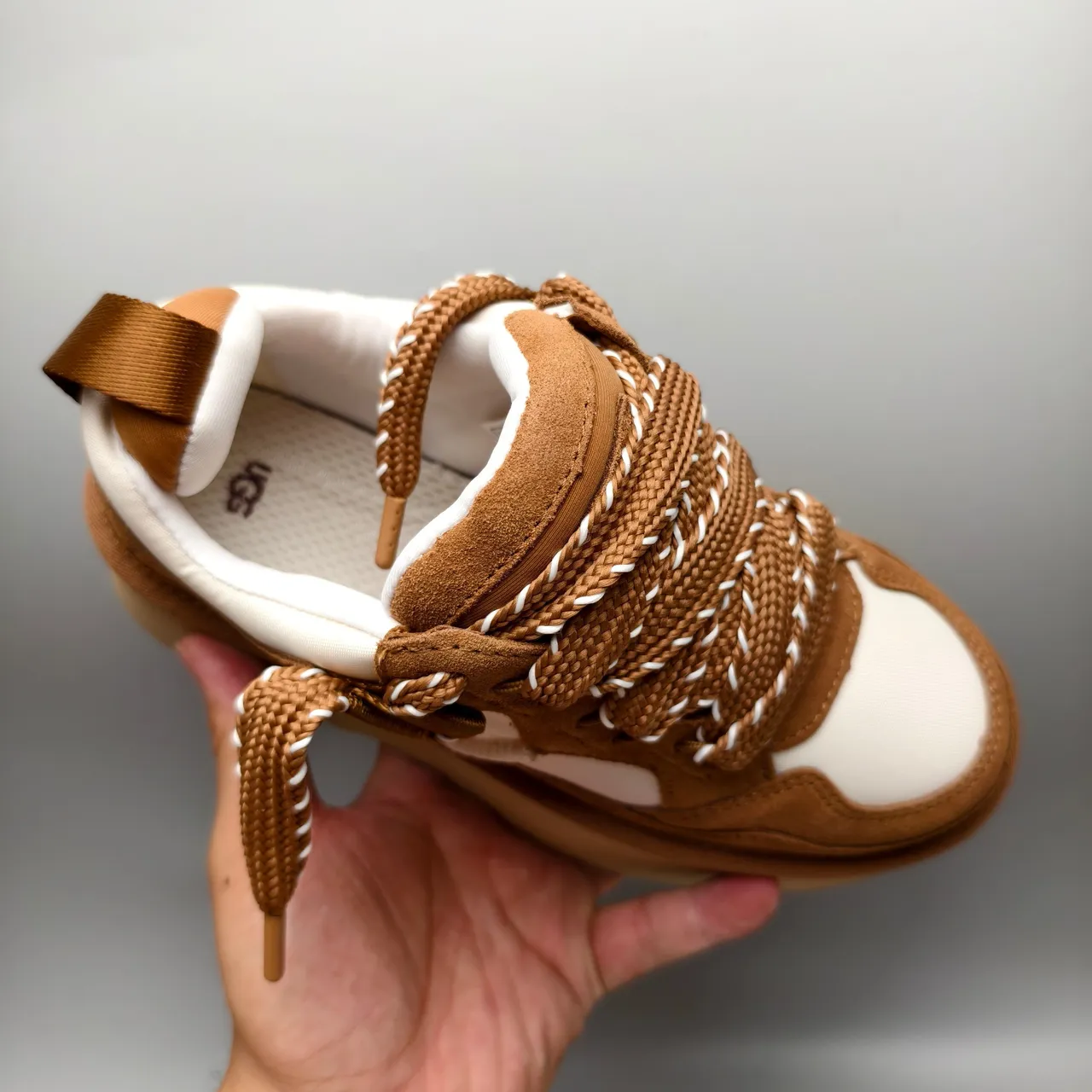 UGG Brown Beige Platform Sole Suede And Mesh Paneling Chunky Sneakers 3