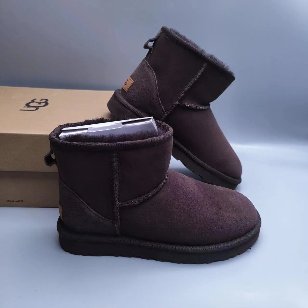 UGG Brown Suede Upper Shearling-Lined Cuff Snow Boots 4