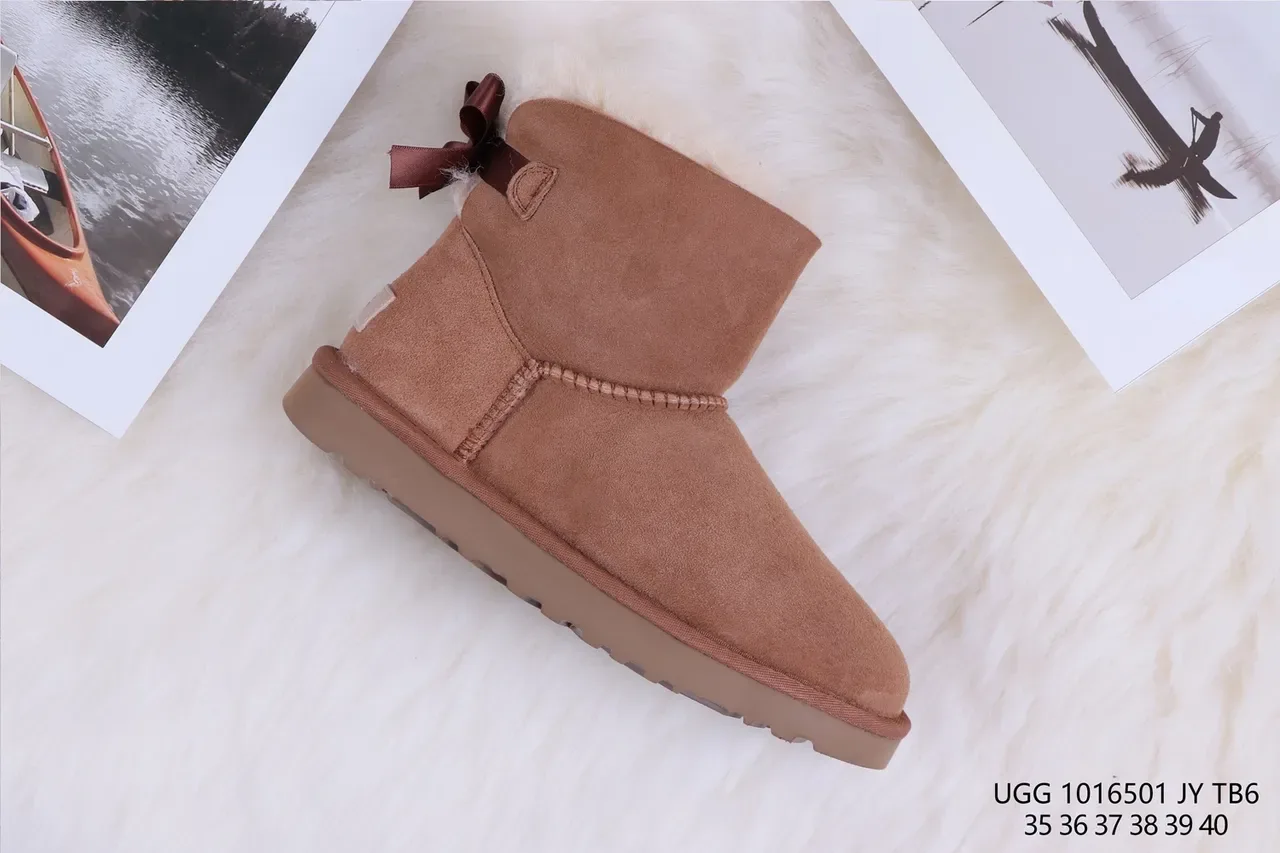UGG Classic Mini Brown Suede Shearling-Lined Snow Boots 6